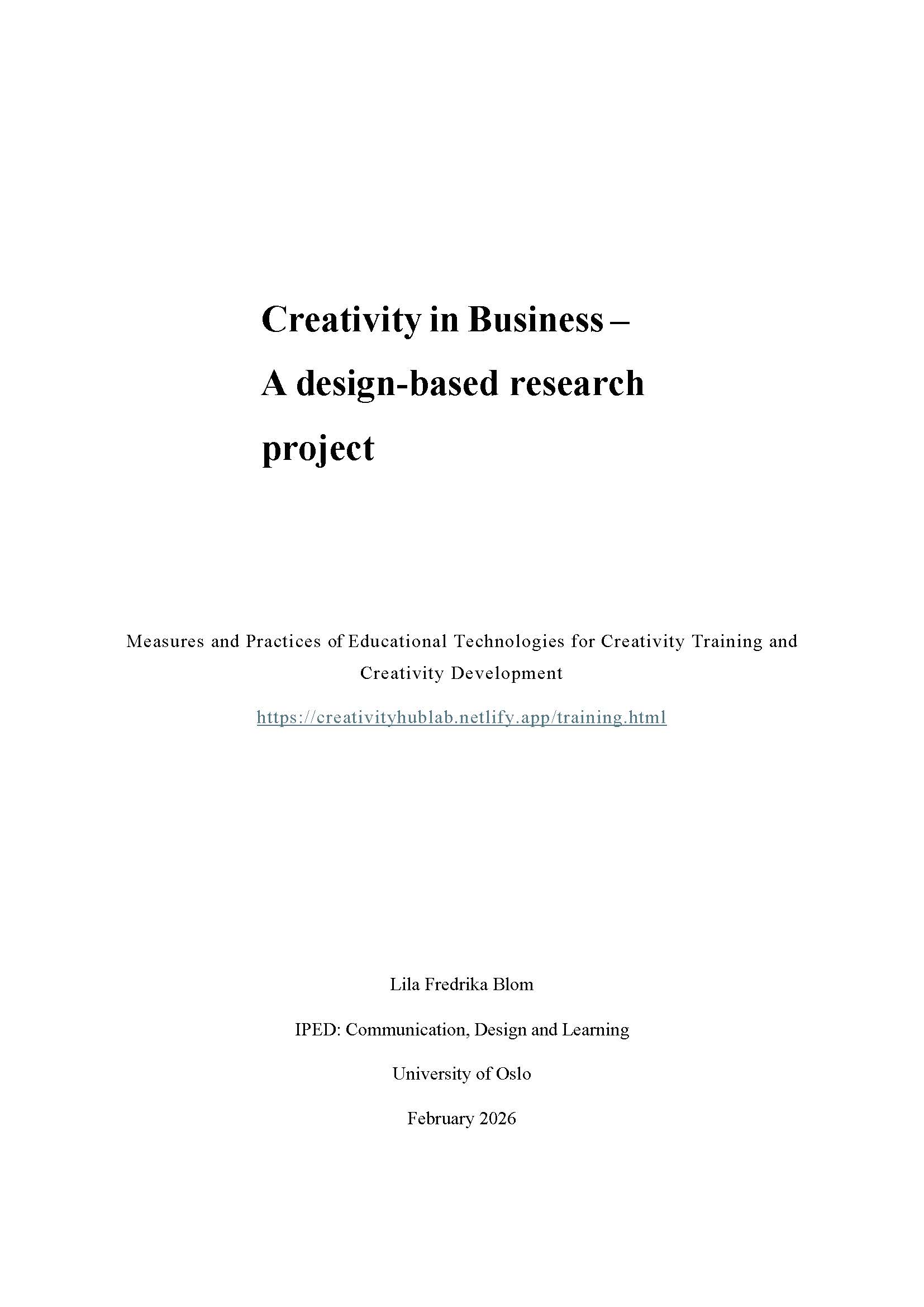 Creativity in Business - Design-Based Research by Lila Fredrika Blom
